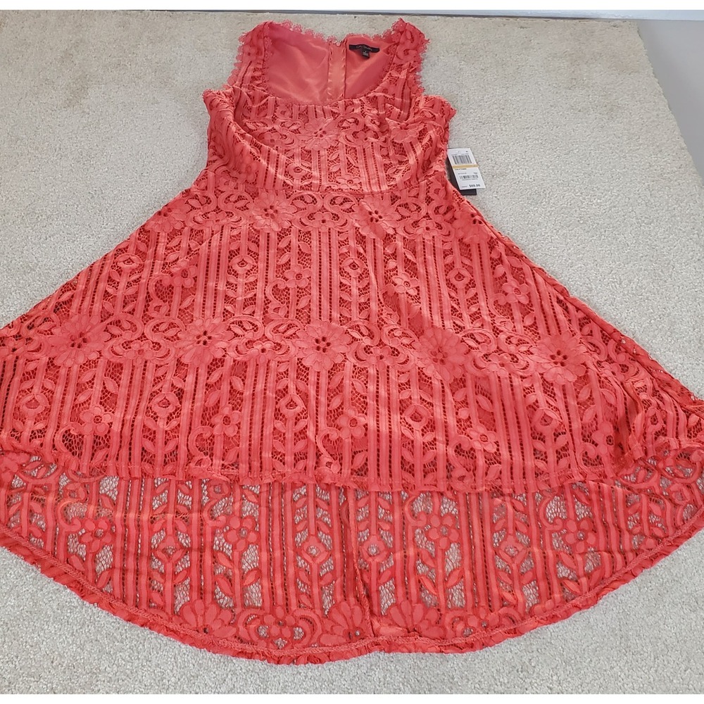 City Studios High-Low Dress Women's Juniors SZ 7 Coral Color Floral Lace NWTGS